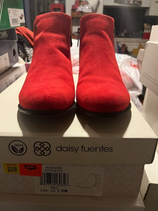 Daisy Fuentes Shoes - Daisy Fuentes Red Suede Ankle Booties